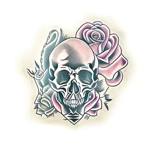 Skulls With Snake Dagger And Rose