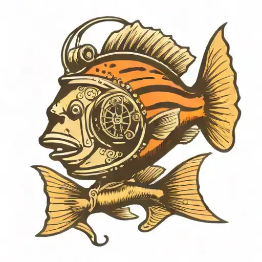 Diver Helmet With Striped Bass Fish
