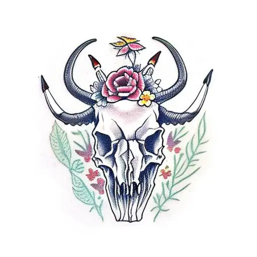 Longhorn Skull With Flowers