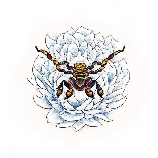 Scorpion With Chrysanthemums Flower And Topaz Gem