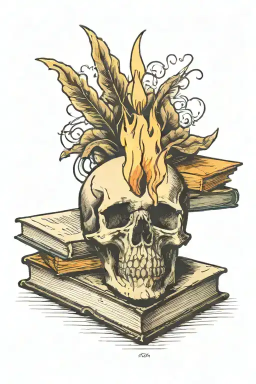 Candle On Skull Resting On Books