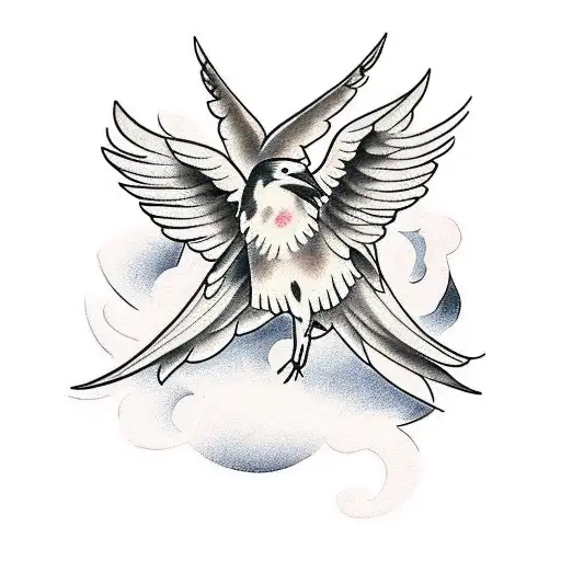 Raven With Outstretched Wings Holding Lilies