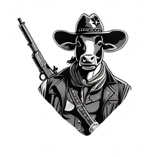A Cow In A Cowboy Hat Holding A Gun