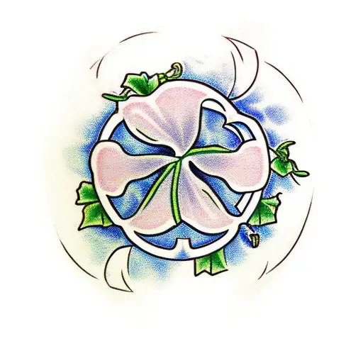 Morning Glories Ona Vine With Four Leaf Clovers