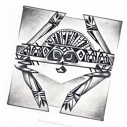 Aztec Bracelet From Wrist To Elbow With Geometric Elements