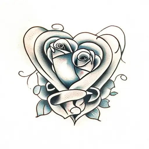 Heart With Banner And Roses Full Color