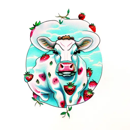 Strawberry Milk Cow With Strawberries And Strawberry Milk Carton