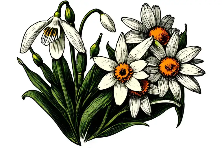 Snowdrop Daffodil And Daisy Flowers
