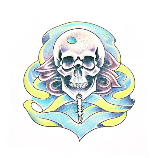 A Skull With A Wand Casting Magical Waves