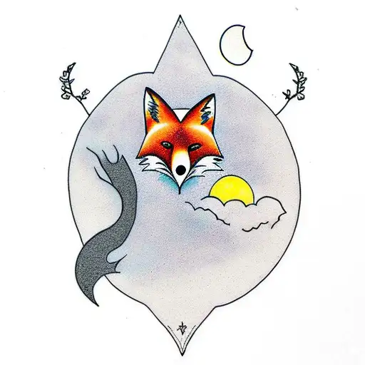 Fox With Tree And Moon