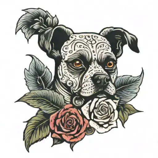 Day Of Death With Flowers And A Whistle And A Dog