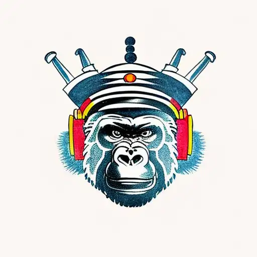Gorilla With Samurai Mask And Helmet