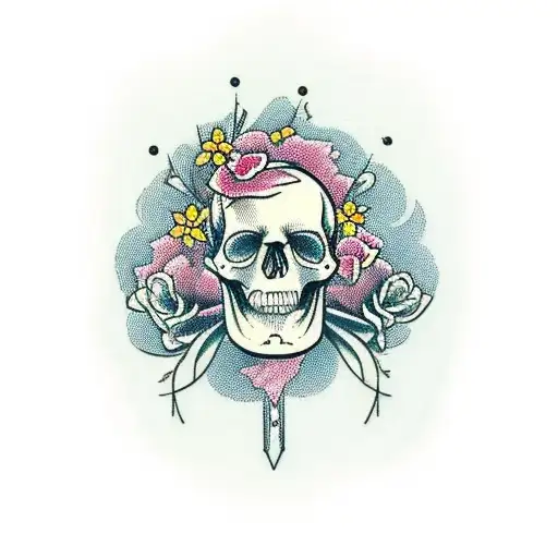 Half Skull With Flowers Blooming