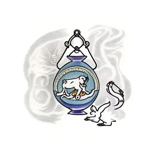 Libra Scales With Baby Goat In One Scale And Protection Symbol In Other Scale