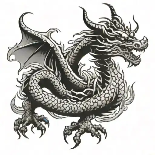 Oriental Dragon Turning Around Its Neck