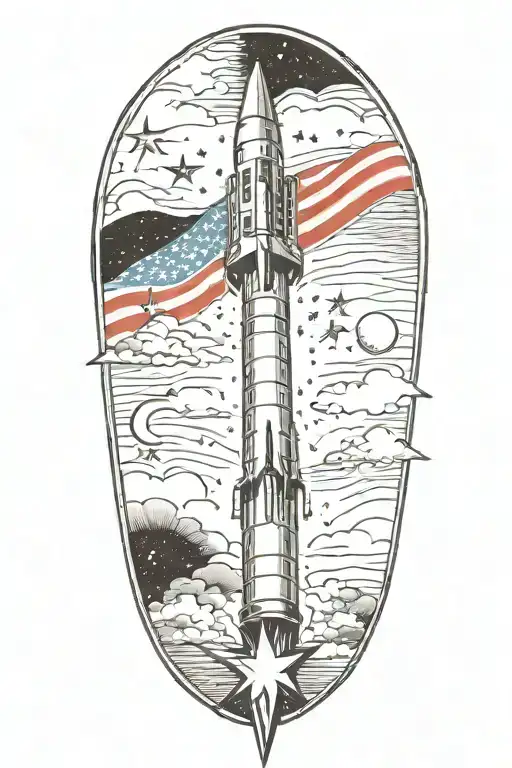 A Sketch Style Tattoo Of A Patriot Missile Launching Into The Sky