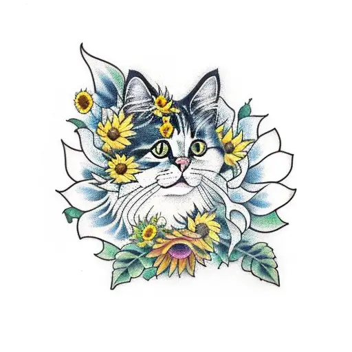 Cat With A Sunflower