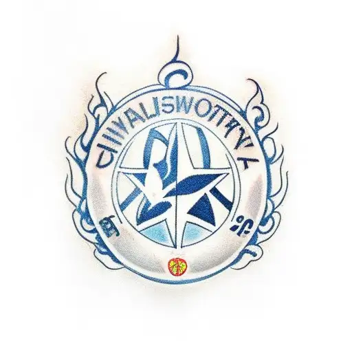 A Traditional-style Tattoo Of The Tottenham Hotspur Logo With Soccer Balls And Flames Surrounding It