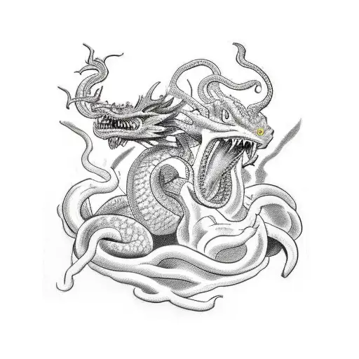 Medusa Fighting A Soldier With A Dragon