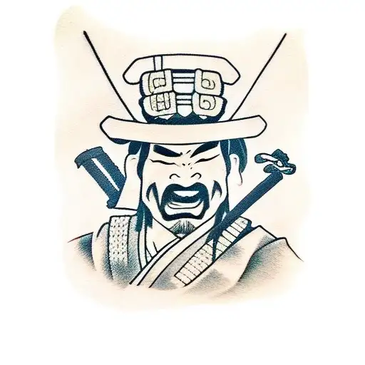 Samurai With 2 Katanas In Fight Stance With A Haiku Next To It