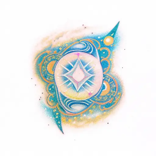 A Traditional-style Tattoo Of A Galaxy Forming The Shape Of The Law Of Attraction Symbol