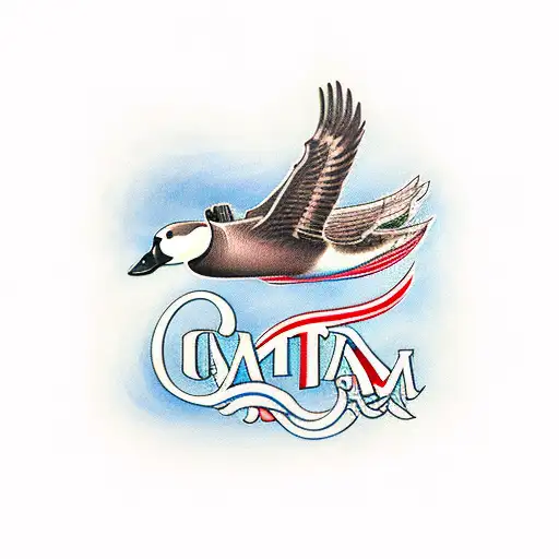 Canadian Goose Flying With Letter M Onn Wing