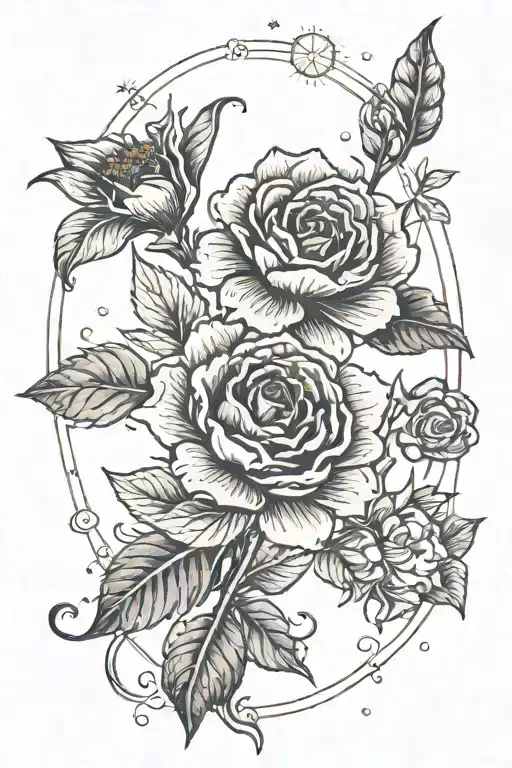 An Artistic Representation Of The Anatomy Of A Flower Combined With Elements Of Outer Space