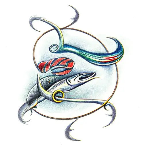 Musical Notes Intertwined With Fishing Hooks