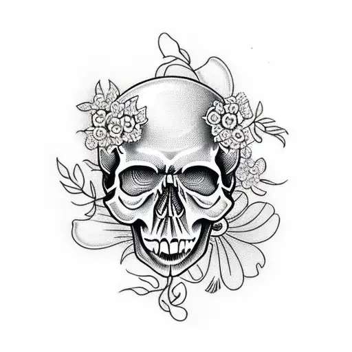 A Realistic Skull With Intricate Flowers Blooming From Within