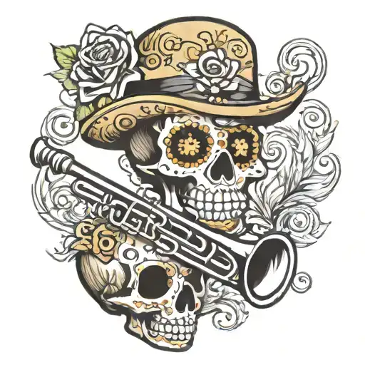 Small Sugar Skull Playing Trumpet