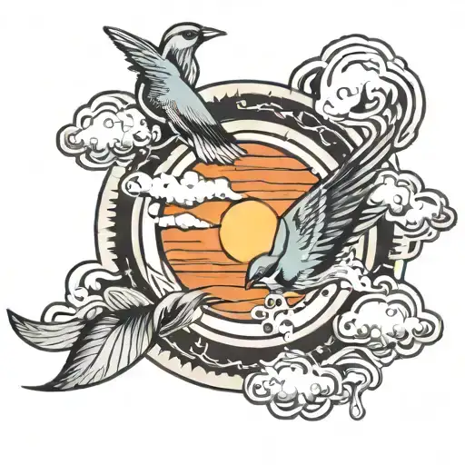 Watersun Set With Cool Clouds And 1 Bird