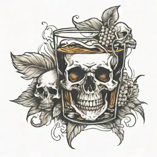 Glass Of Whisky With A Small Human Skull In It