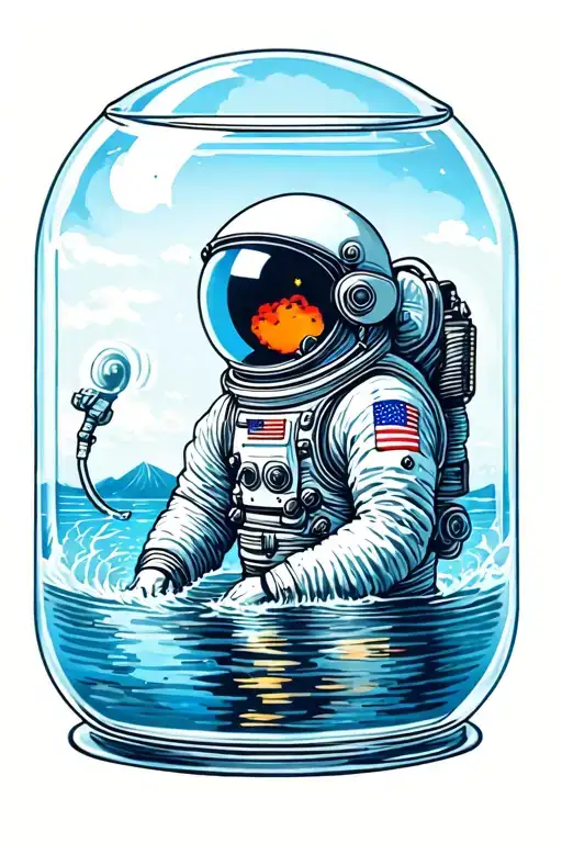 Astronaut With Fishbowl Helmet Surrounded By Water