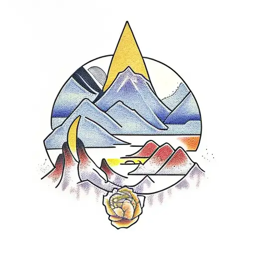 Lake With Mountains And Sunset