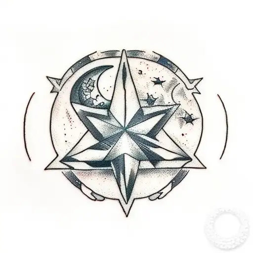Black And White Star And Moon