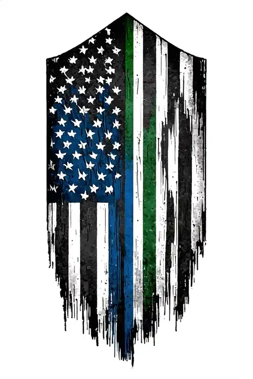 Subdued American Flag With Thin Blue And Thin Green Line In The Center
