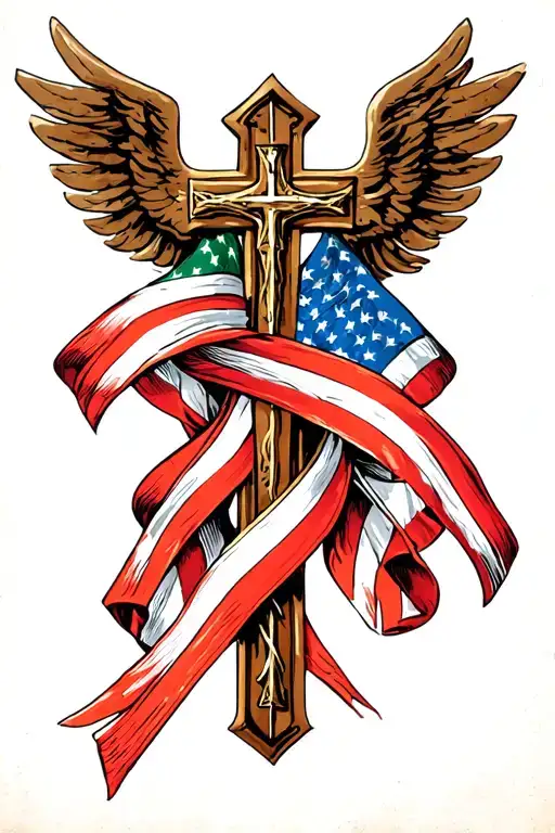 Catholic Cross Wrapped In Italian American Flags Ribbon Action