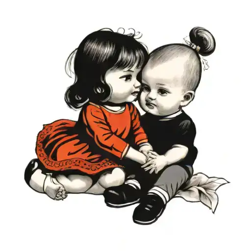 Baby Boy And Baby Girl Sitting With Him