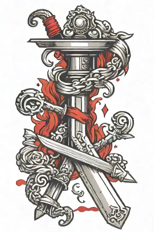 Semicolon With Broadsword Using Red Ink