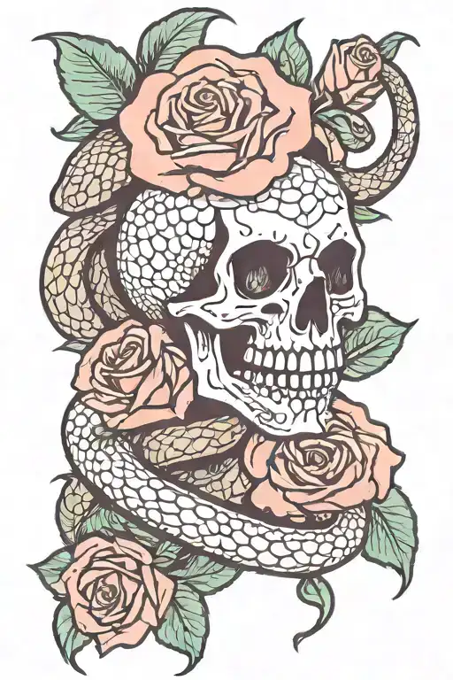 Snake And Rose And Skull