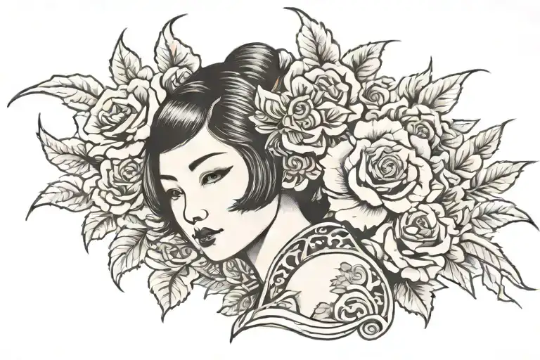 Japanese Girl With Rose Wrapped