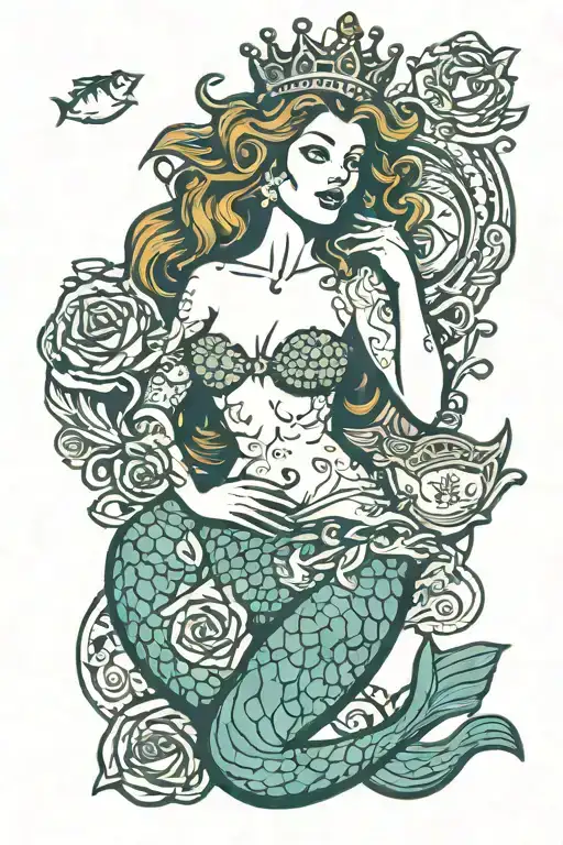 Topless Mermaid With Crown Made Of Money