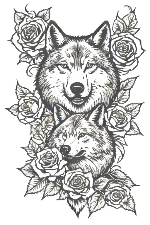 Family Roses Wolf Howling