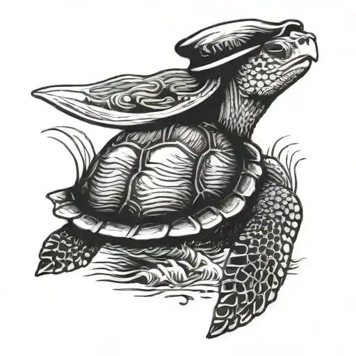 Sea Turtle Wearing Sailor Hat