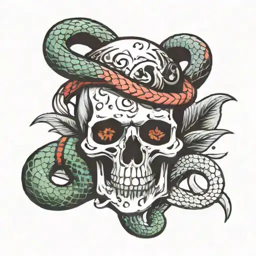 Skull And Snake Intertwined