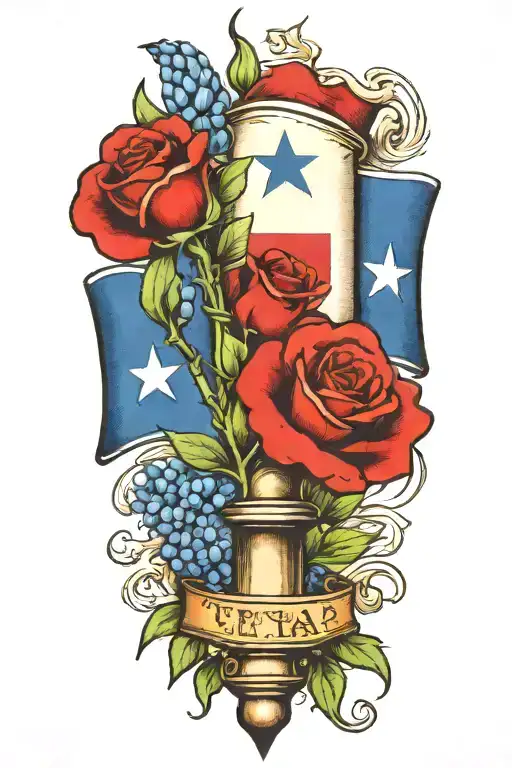 Draw Me A Torch With A Texas Flag And Bluebonnet Flower Intertwined