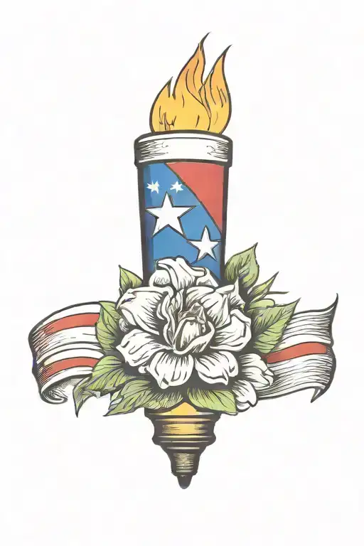 Draw Me A Torch With A Texas Flag And Bluebonnet Flower Intertwined