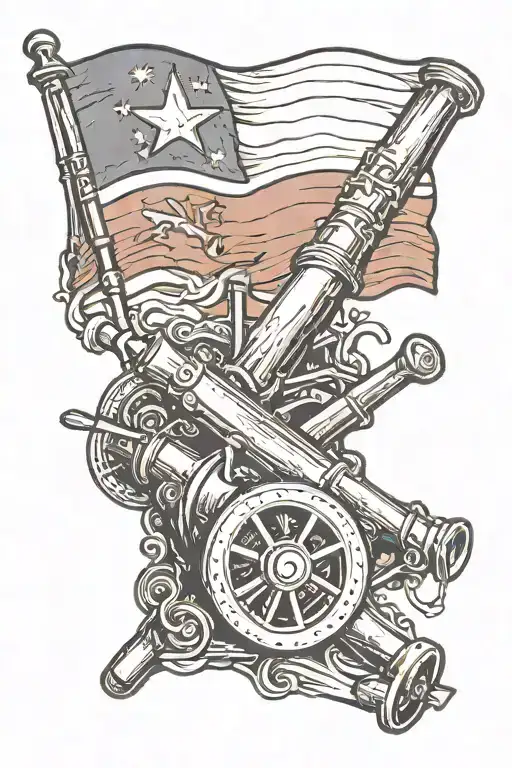 Draw Me A Cannon Mixed With A Torch And A Texas Flag Intertwined