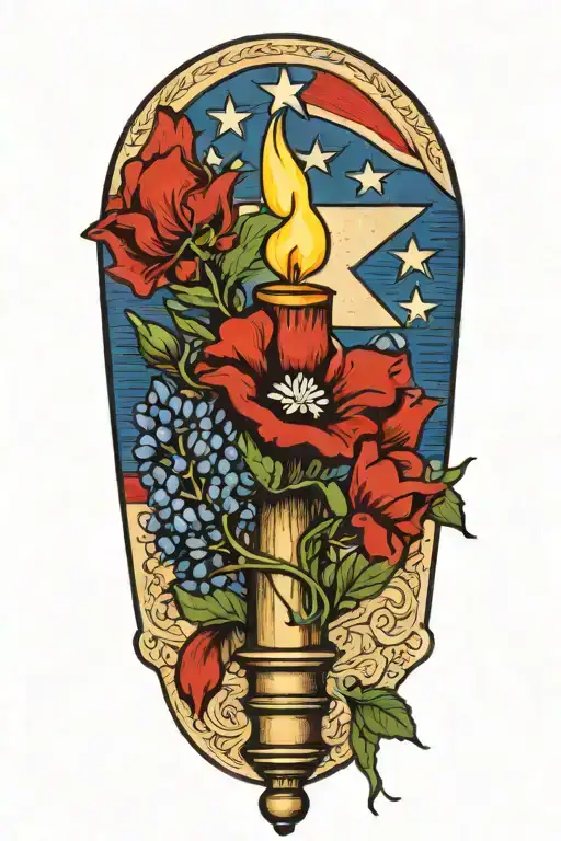 Draw Me A Torch With A Texas Flag And Bluebonnet Intertwined