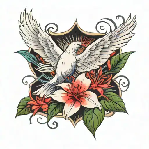 Dove And Red Spider Lily Flower